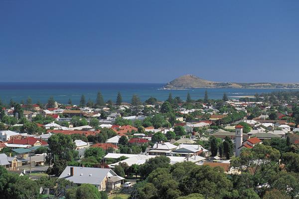 Scenic View of Victor Harbor and the Bluff: a great place to visit in Victor Harbor. Image &copy SATC; Adam Bruzzone. This photo sponsored by Plumbers Category.