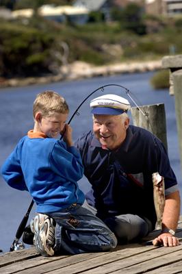 Fishing at Hindmarsh River: a great place to visit in Victor Harbor. Image &copy SATC; Adam Bruzzone. This photo sponsored by Apartments Category.